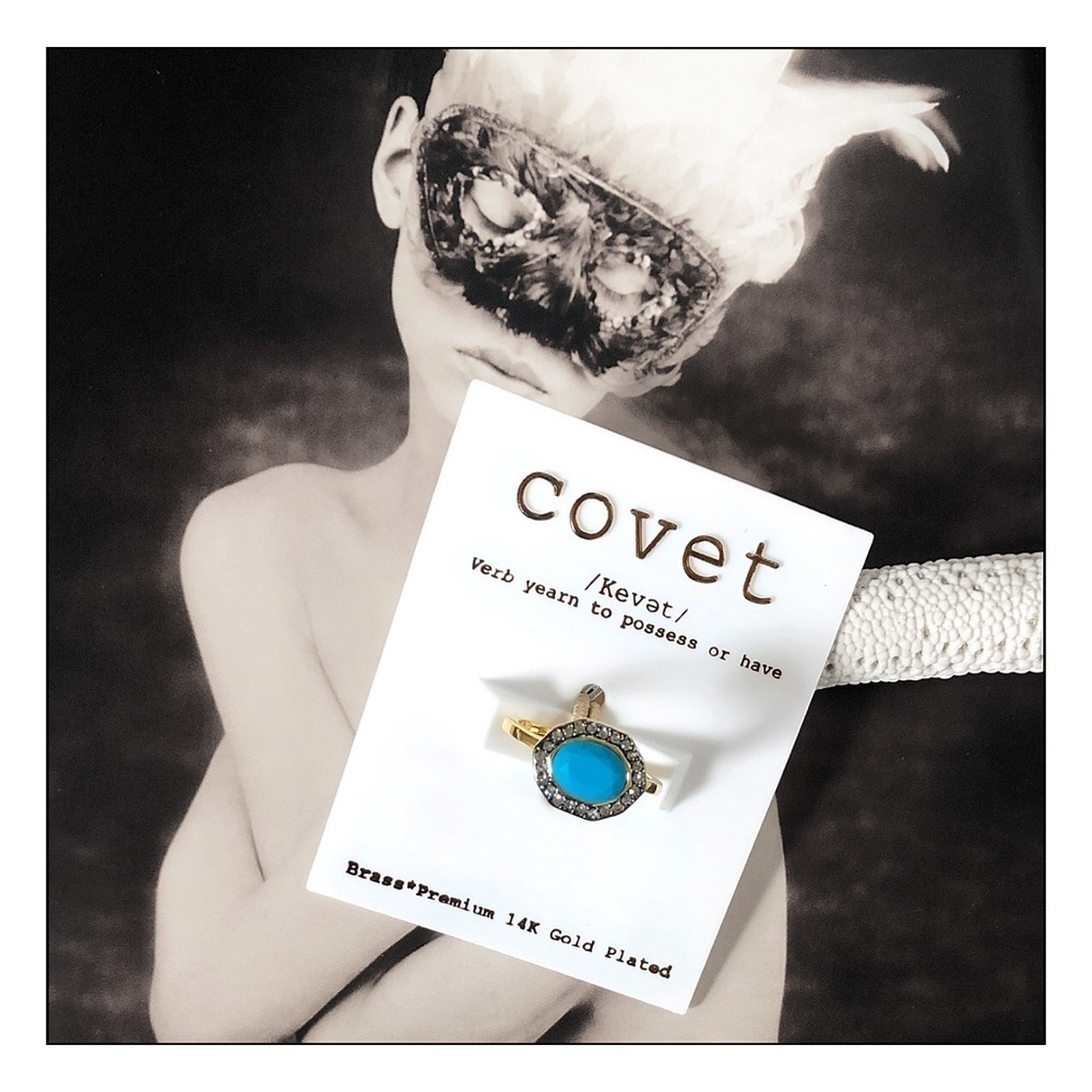Covet 14K Gold Plated Turquoise Halo Ring